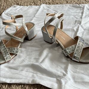 Girls Silver Strappy Block Heel Sandals